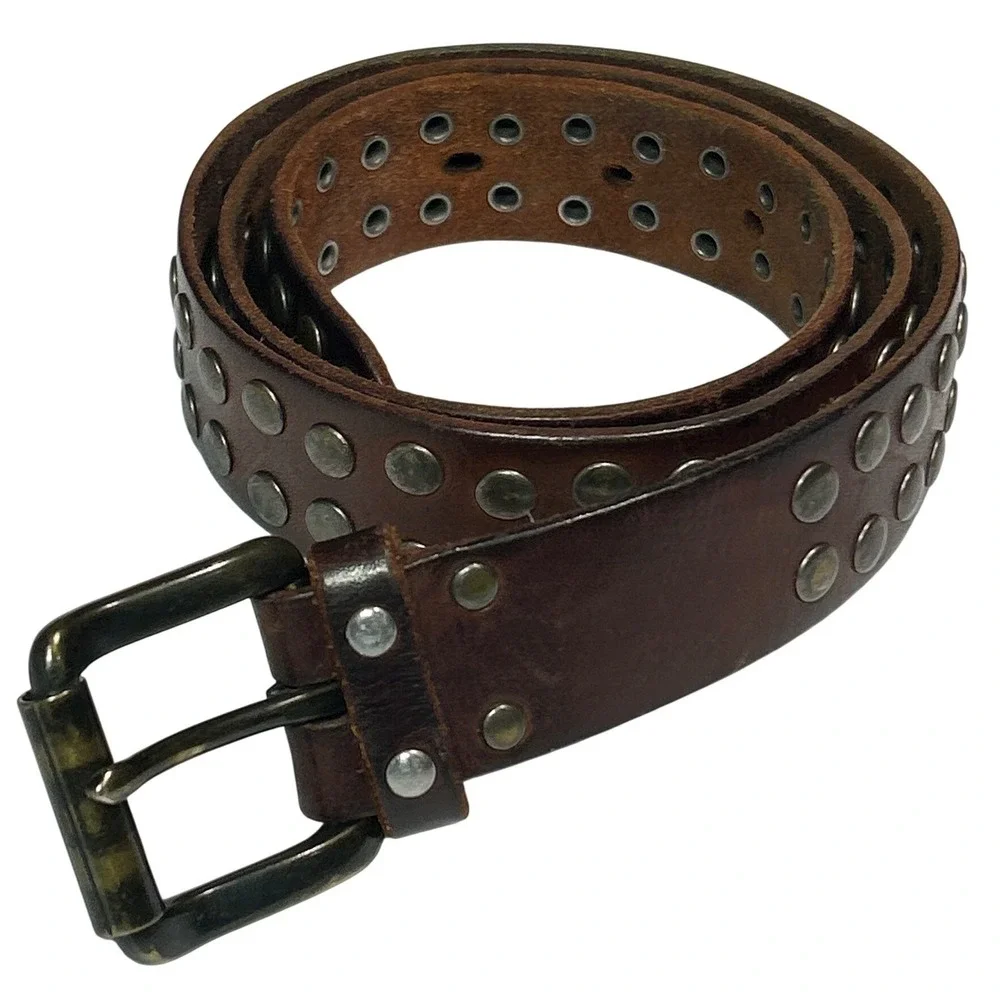 Gap Brown Genuine Leather Studded Belt Double Row Metal Studs Size M (28
